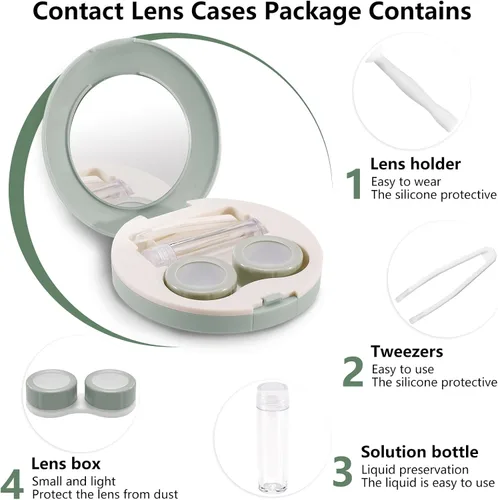 Miniatura 3 de Paquete de 2 fundas de viaje para lentes de contacto, estuche portátil de contacto ocular con espejo, herramienta de extracción, pinzas y botella