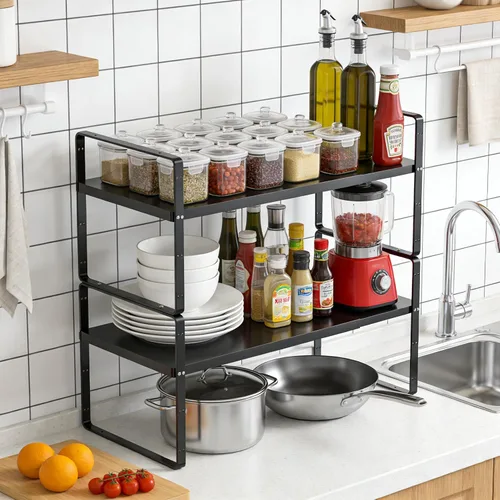 Miniatura 2 de Estante de almacenamiento expandible para gabinete, organizador apilable para cocina, baño, despensa, armario de especias, encimera, escritorio