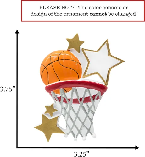 Miniatura 2 de Adorno de Navidad personalizado de baloncesto 2026 Bola B con estrellas doradas y aro de canasta para árbol de Navidad Recuerdo único