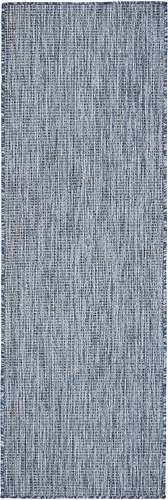 Unique Loom Collection Alfombra de Área Plana Casual de Transición Sólida Jaspeada para Interiores/Exteriores (Pasillo 2' x 6' 1", Azul/Azul Marino)