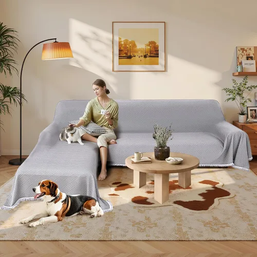 Miniatura 2 de Fundas impermeables para sofá modular en forma de L, 2 piezas, lavable, en forma de L, protector de muebles acolchado de jacquard para perros, Gris