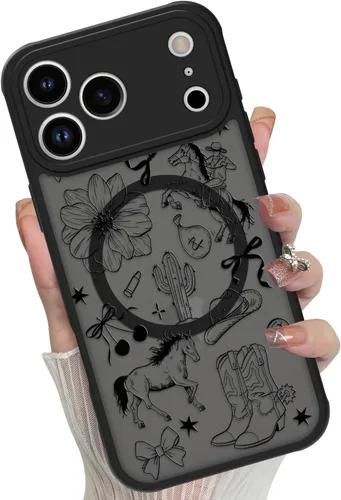 Miniatura 14 de Funda magnética para iPhone 17 Pro [compatible con MagSafe], bonita funda de moda con estampado de leopardo negro, translúcida, mate, parte trasera
