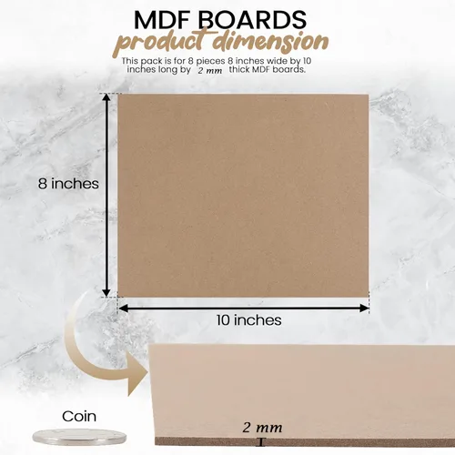 Miniatura 2 de Paquete de 8 tablas CalPalmy de 8" x 10" de MDF - Tablas de 2 mm de espesor para carpintería, diseño de interiores, manualidades y más - con lados