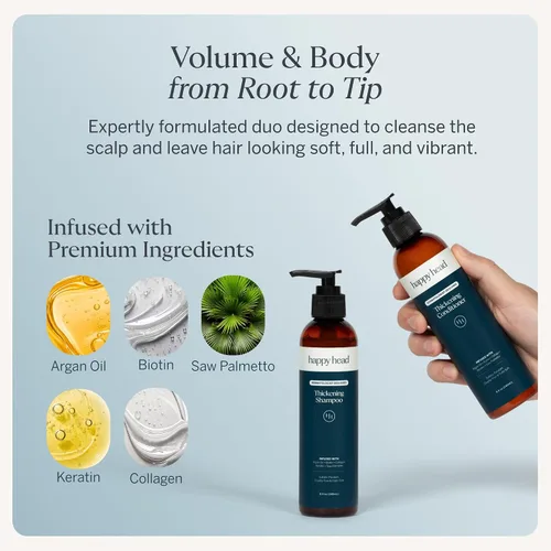 Miniatura 2 de Happy Head Set de champú y acondicionador para el cabello para hombres y mujeres con biotina, aceite de argán, colágeno y queratina, rutina diaria