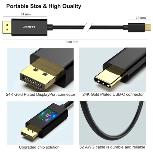 Miniatura 7 de BENFEI Cable USB C a DisplayPort de 3 pies (8K a 60Hz 4K a 144 Hz), adaptador USB tipo C a DP [compatible con Thunderbolt 3/4] con iPhone 15
