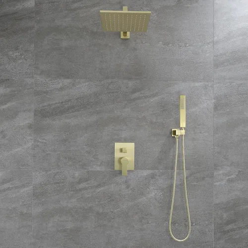 Miniatura 7 de SHAMANDA Sistema de ducha de lluvia de latón, juego de grifo de ducha de baño de lujo en oro cepillado (incluye cuerpo de válvula rugosa y moldura)