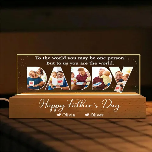 Miniatura 8 de Inserto de foto para papá con bloque acrílico personalizado para el Día del Padre, luz nocturna LED, foto personalizada con nombres de niños, regalo