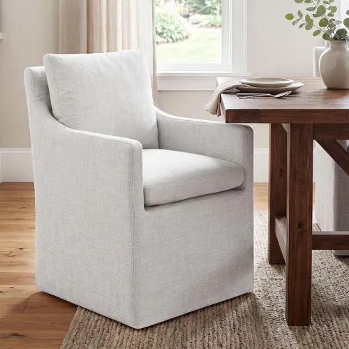 DUHOME Silla de comedor tapizada, silla decorativa de lino para sala de estar, sofá individual con 4 ruedas, sillón tapizado para dormitorio,