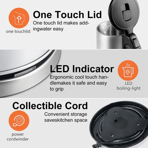 Miniatura 6 de WOOLALA Hervidor de agua eléctrico de 2.0 L, caldera y calentador de agua de gran volumen, calentador de agua caliente de acero inoxidable