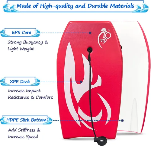 Miniatura 2 de Bo-Toys Tabla de bodyboard ligera con núcleo EPS Rojo