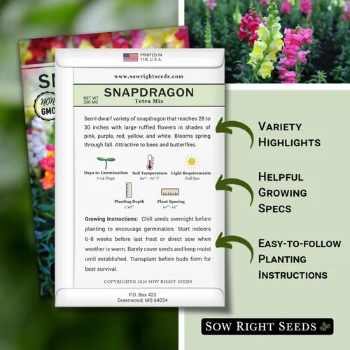 Miniatura 2 de Sow Right Seeds - Semillas de snapdragon mix tetra para plantar - Paquete sin OMG y reliquia con instrucciones para cultivar - Espigas anuales