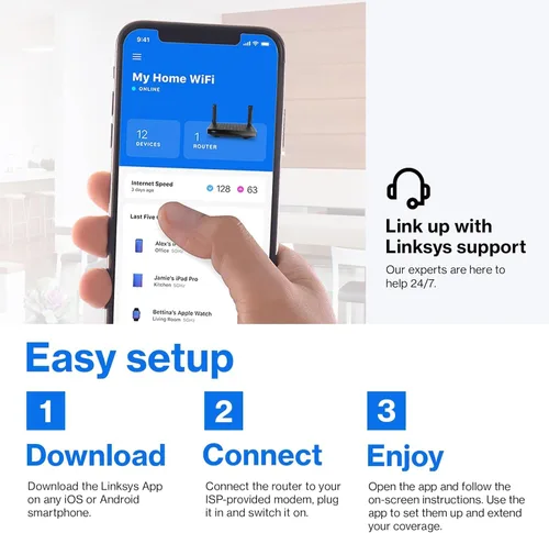 Miniatura 3 de Linksys Router Mesh WiFi 6, doble banda, cobertura de 1500 pies cuadrados, más de 20 dispositivos, velocidades de hasta (AX1500) 1.5Gbps - MR7340