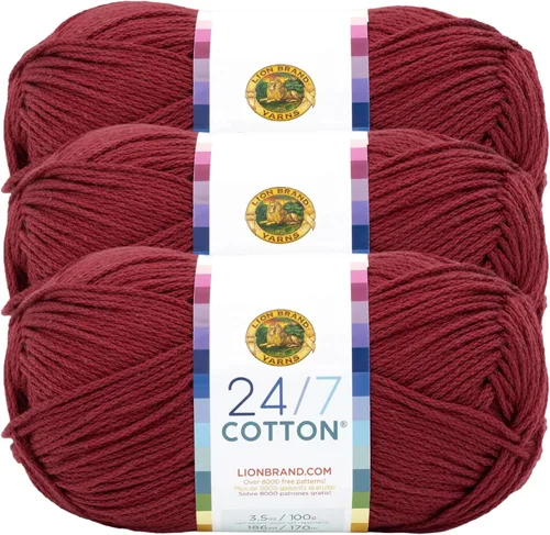Miniatura 103 de Lion Brand Yarn, Hilo ligero mercerizado de algodón 24/7 para tejer, ganchillo y manualidades, Almirante, 1 paquete, 185 yardas de fibra natural