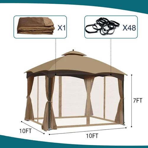 Miniatura 4 de Wonwon Gazebo Mosquitera de Repuesto Universal para Exteriores Toldo de 4 Paneles de Paredes de Malla con Cremallera para Gazebo de 10' x 10