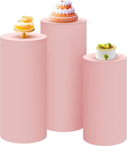Miniatura 29 de SaitiMade Juego de 3 fundas para pedestal de cilindro beige, fundas de elastano para decoración de fiestas, bodas o eventos de cumpleaños, solo