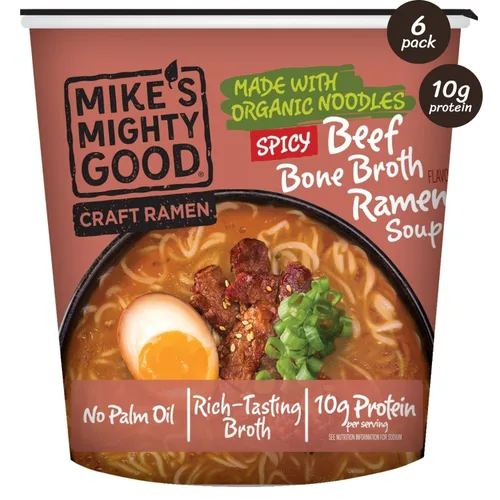 Miniatura 11 de Taza de ramen de caldo de hueso de cerdo Mike’s Mighty Good (Paquete de 6) – 8g de proteína Fideos ramen instantáneos – Orgánicos al vapor, sin OGM