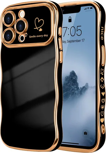 Miniatura 9 de LCHULLE Funda para iPhone 12 Pro para mujeres y niñas, lindo marco ondulado con forma rizada con patrón de corazón de amor, cubierta de protección