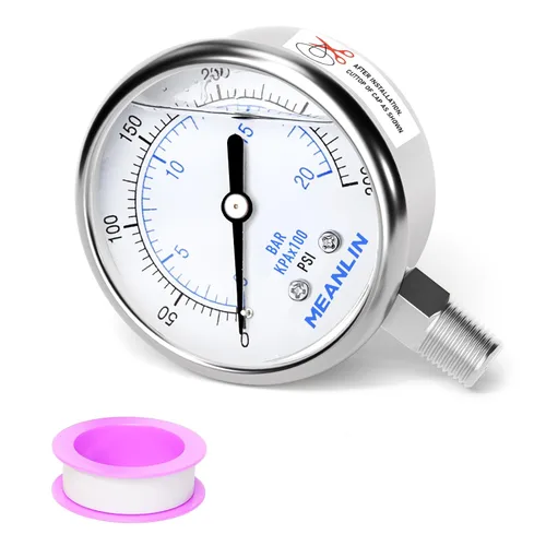 Miniatura 16 de MEANLIN MEASURE Medidor de presión de acero inoxidable relleno de líquido de 0 ~ 100 psi con junta de acero inoxidable 316, esfera de cara NPT