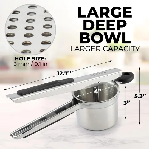 Miniatura 3 de Zulay Kitchen Ricer de papas grande de 15 onzas, triturador de papas de acero inoxidable resistente y triturador para puré de papas, triturador