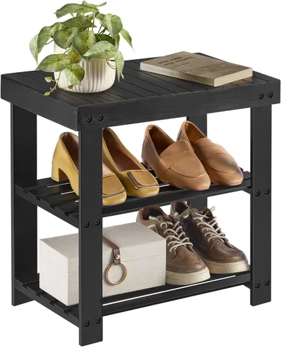 Miniatura 10 de SONGMICS Estante para Zapatos con Banco, Organizador de Almacenamiento de Zapatos de Bambú de 3 Niveles, Banco de Entrada, Soporta hasta 286 lb