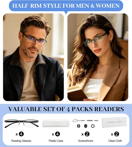 Miniatura 2 de Paquete de 4 lentes de lectura negros 1.0 para hombres y mujeres, con bloqueo de luz azul, lectores de computadora 1.0 1.25 1.5 1.75 2.0 2.25 2.5