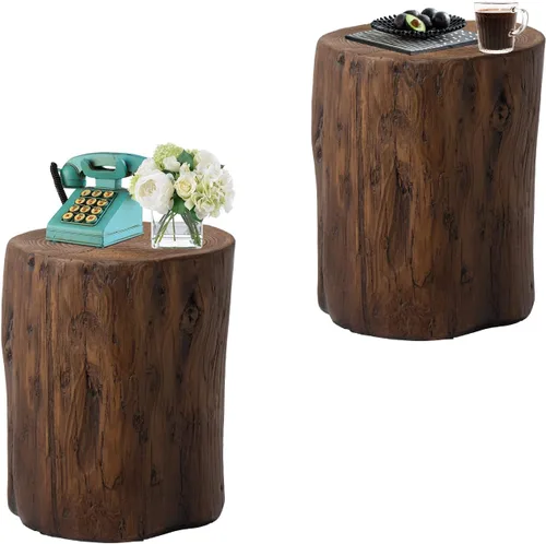 Miniatura 8 de HOMPUS Mesa auxiliar de hormigón para exteriores, mesa decorativa redonda moderna de tocón de árbol, soporte para maceta, taburete de jardín