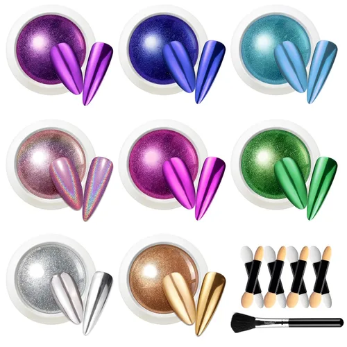 Miniatura 10 de Beetles - Polvo cromado para uñas, efecto espejo metálico, holográfico aurora, sirena perla, brillantina, polvo cromado para uñas de gel, manicura