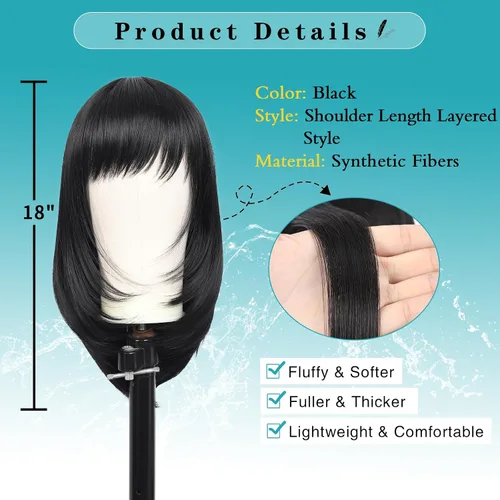 Miniatura 3 de Kalyss peluca de mujer larga lacia, de pelo sintético negro para mujeres (negro)