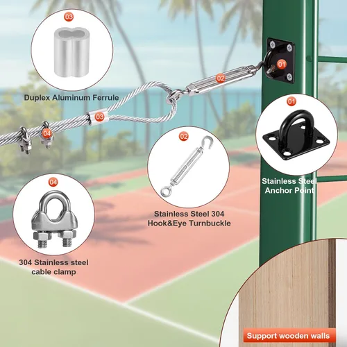 Miniatura 5 de Kit de montaje de marco de jaula de bateo de acero inoxidable 304 – Kit de tensión de alambre de red de jaula de bateo ideal para túneles de béisbol