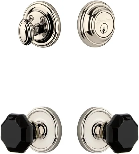 Miniatura 6 de Grandeur Hardware 851255 Georgetown Roseta con pomo Lyon y cerrojo a juego, tamaño del respaldo: 2.375 pulgadas, níquel satinado
