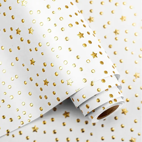 Miniatura 9 de Flyhill - Rollo de papel kraft de piña en lata - 17 pulgadas X 33 pies - Diseño de papel de regalo con piña 3D en relieve metálico dorado
