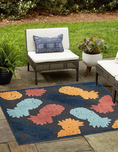 Miniatura 10 de Unique Loom Belize Outdoor Collection - Alfombra rectangular de 2 x 3 pies 1 pulgada, color negro y rojo óxido
