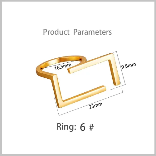 Miniatura 5 de Anillo rectangular único de banda abierta para mujeres y niñas, chapado en oro, minimalista, geométrico, ajustable, expansible, hipoalergénico