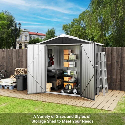 Miniatura 6 de Cobertizo de almacenamiento para exteriores de 6 x 4 pies con puerta con cerradura individual, cobertizo de metal galvanizado adecuado