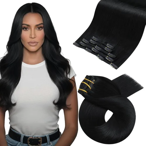 Miniatura 14 de Moresoo Extensiones de cabello humano Remy con clip, color rubio platino, extensiones de cabello humano real de doble trama, color rubio #60, 18