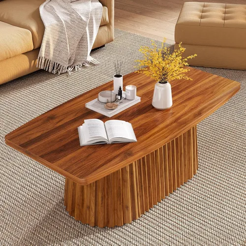 Miniatura 9 de LITTLE TREE Mesa auxiliar rectangular de 47.24 pulgadas con bordes cortos redondeados, mesa central de granja con base plisada y mesa grande