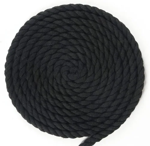 Miniatura 3 de Tenn Well Cordón de macramé negro de 0.394 pulgadas, 50 pies, cuerda de algodón gruesa torcida de 3 capas para manualidades, colgar en la pared