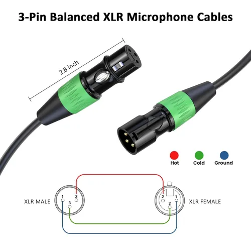 Miniatura 5 de Cables XLR de 3 pies, 4 unidades, cables de micrófono macho a hembra, 3 pines, conectores codificados por color chapado en oro para micrófonos