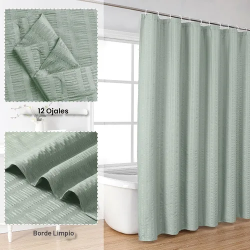 Miniatura 2 de Aiyufeng Moga - Cortina de ducha verde salvia, cortinas de ducha texturizadas en relieve 3D para baño, cortina de baño de tela de poliéster de lujo