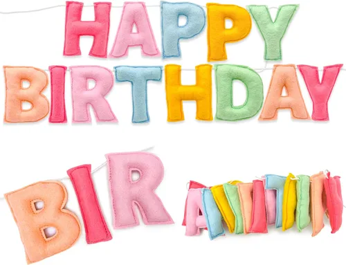 Miniatura 9 de Cartel de feliz cumpleaños pre-encordado – Guirnalda de bola de fieltro, decoraciones de fiesta temática blanca, guirnalda de feliz cumpleaños