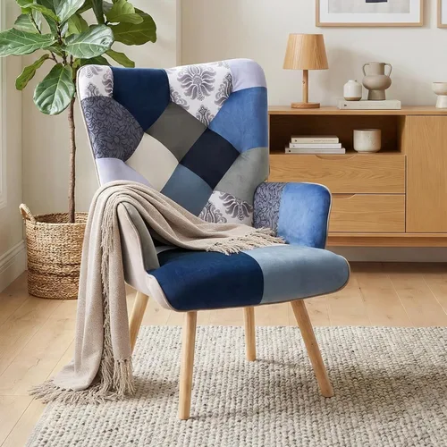 Joysoul Silla decorativa para sala de estar, sillón moderno con respaldo alto, silla de tela de retazos bohemios, silla de lectura tapizada colorida