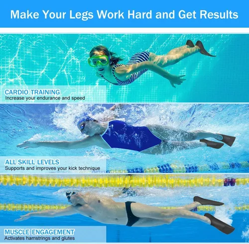 Miniatura 5 de Gintenco Aletas de Natación, Aletas de Natación para Niños para Natación de Vueltas, Aletas de Tamaño de Viaje con Bolsa de Malla, Aletas de Negro