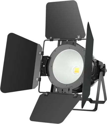 BETOPPER Foco de escenario con/puerta de granero, luz de escenario COB de 200 W, luz LED DMX blanca cálida y fría, luz estroboscópica de