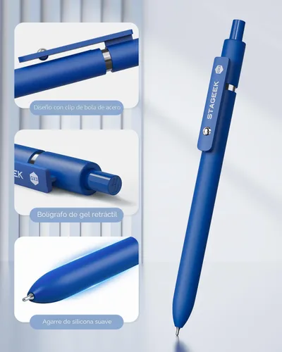 Miniatura 8 de STAGEEK Bolígrafos de gel azul, paquete de 6 bolígrafos de tinta azul de secado rápido con 3 recargas extra, bolígrafos retráctiles de punta fina