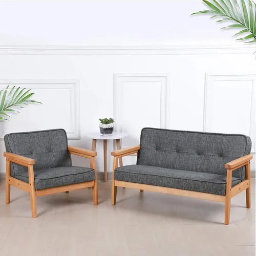 Miniatura 5 de Sofá para niños, sillón tapizado con estructura de madera maciza y tela de lino para regalo para niños (gris oscuro, gris claro) (gris oscuro)