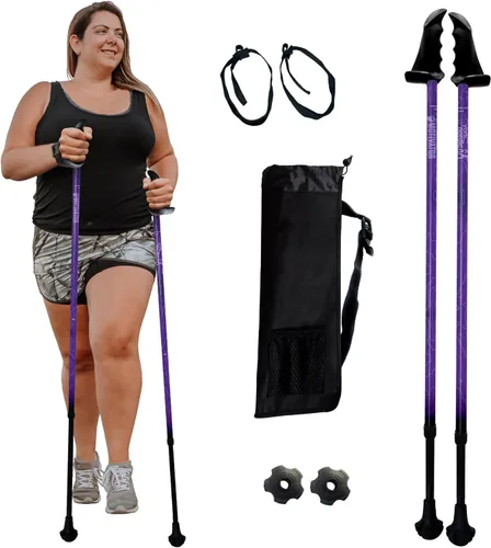 Miniatura 24 de York Nordic Bastones de senderismo motivadores grandes y altos para equilibrio y rehabilitación, 2 piezas, fuertes bloqueos de botón, patas de goma
