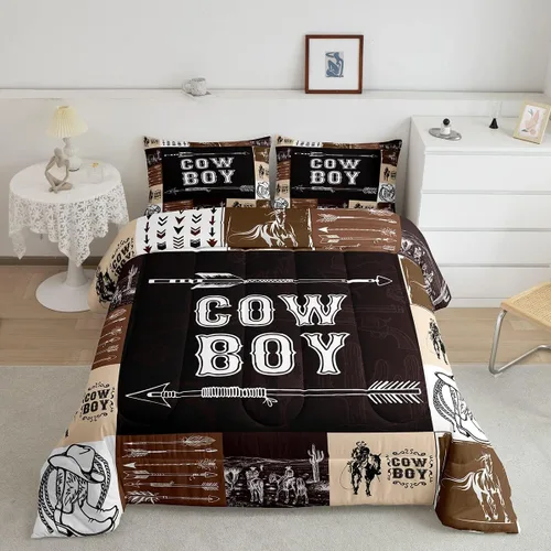 Miniatura 10 de Juego de edredón de vaquero, tamaño King, juego de ropa de cama de herradura con estrellas del oeste de Texas para adultos, hombres y niños, ropa