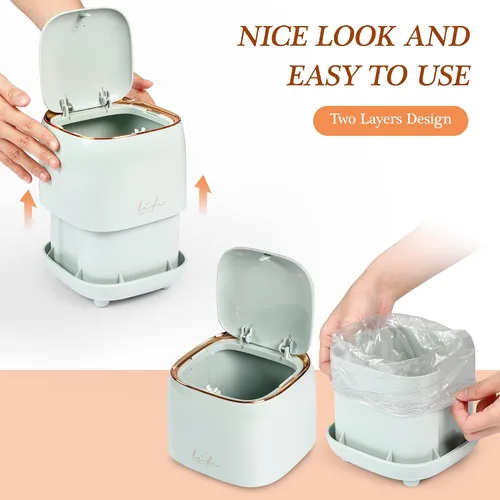Miniatura 6 de Mini bote de basura para encimera con 10 rollos de bolsas de basura, bote de basura con tapa tipo prensa, papelera de escritorio aplicable