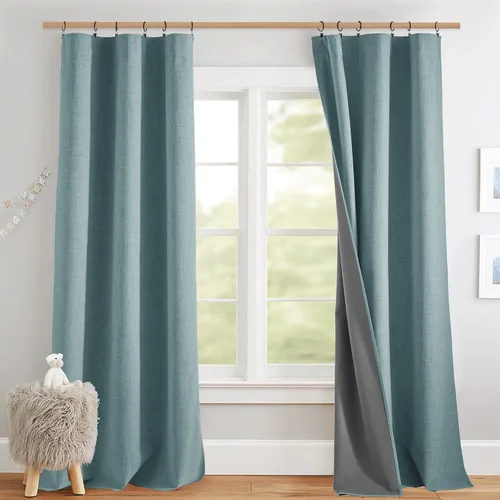 Miniatura 25 de NICETOWN Cortinas 100% opacas de 63 pulgadas de largo, 2 paneles de cortinas cortas con aislamiento térmico con forro para dormitorio, cortinas