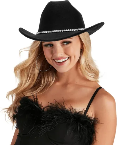 Miniatura 7 de Sombreros de vaquero clásicos de fieltro occidental para mujeres y hombres, sombrero de Fedora-Jazz con banda (Lagre)